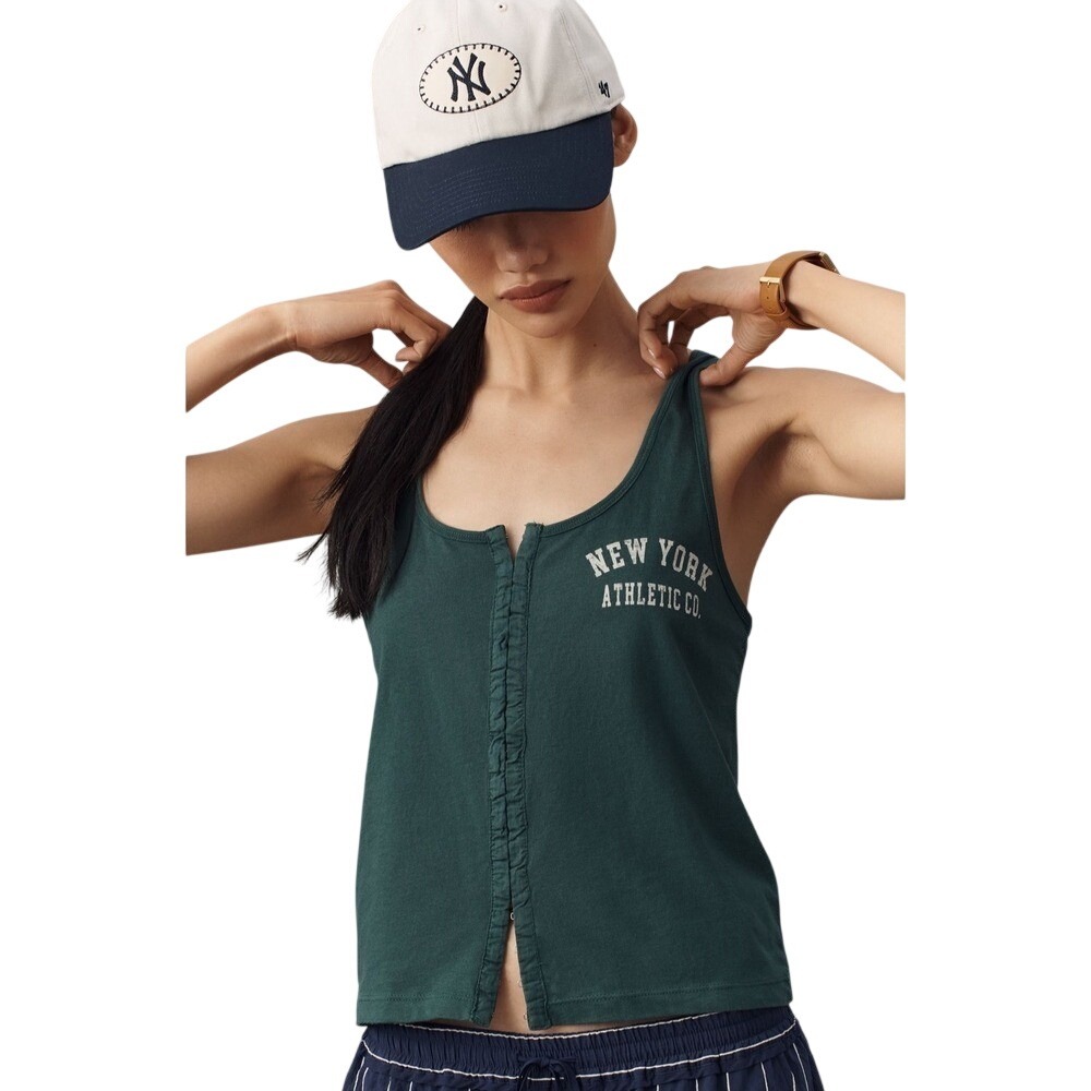 Anthropologie Green Button Front Tank Top Women's Size M‎